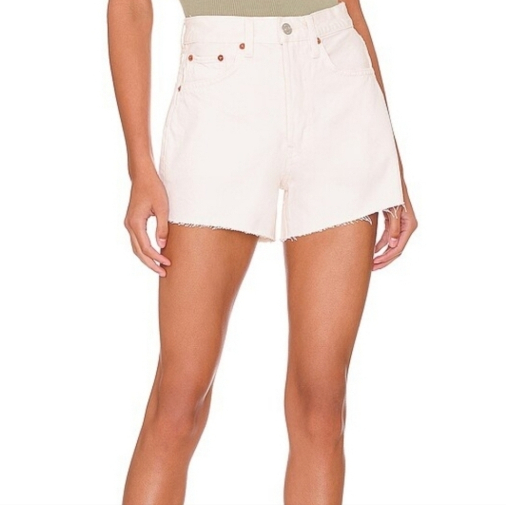 Re/Done Lpw Slung Vintage White Button Fly Frayer Hem Shorts - Size 32